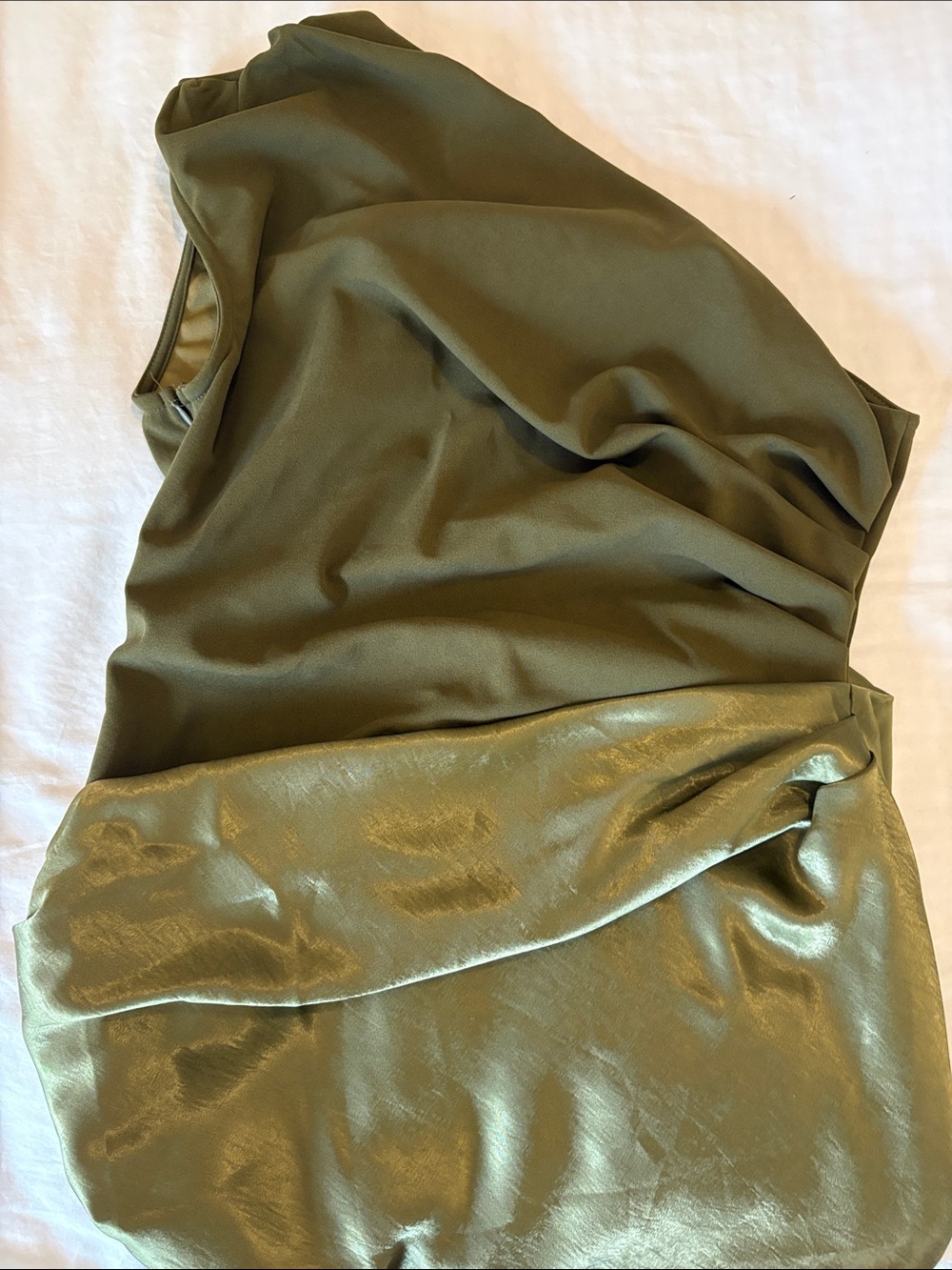 NEVER WORN Olive Green Satin Long Dress, XL - Picture 4 of 6